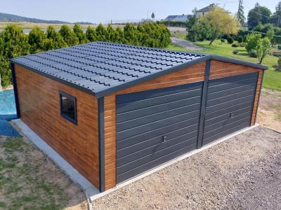 6,5x5 EXTRALINE Giebel Nussbaum dunkel + Graphit dunkel + Fenster